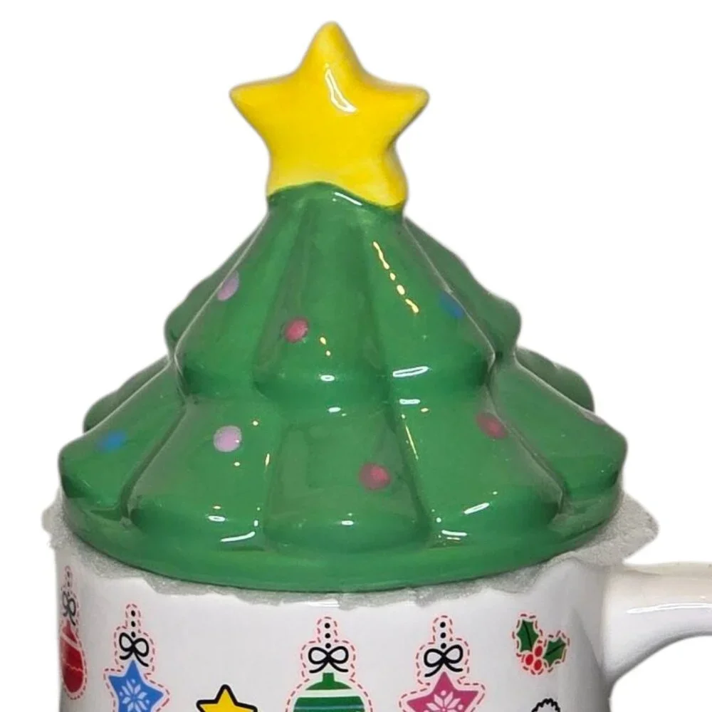Hello Kitty Christmas Mug Tree Lid Happy Holidays Sanrio Ceramic Cup Kawaii